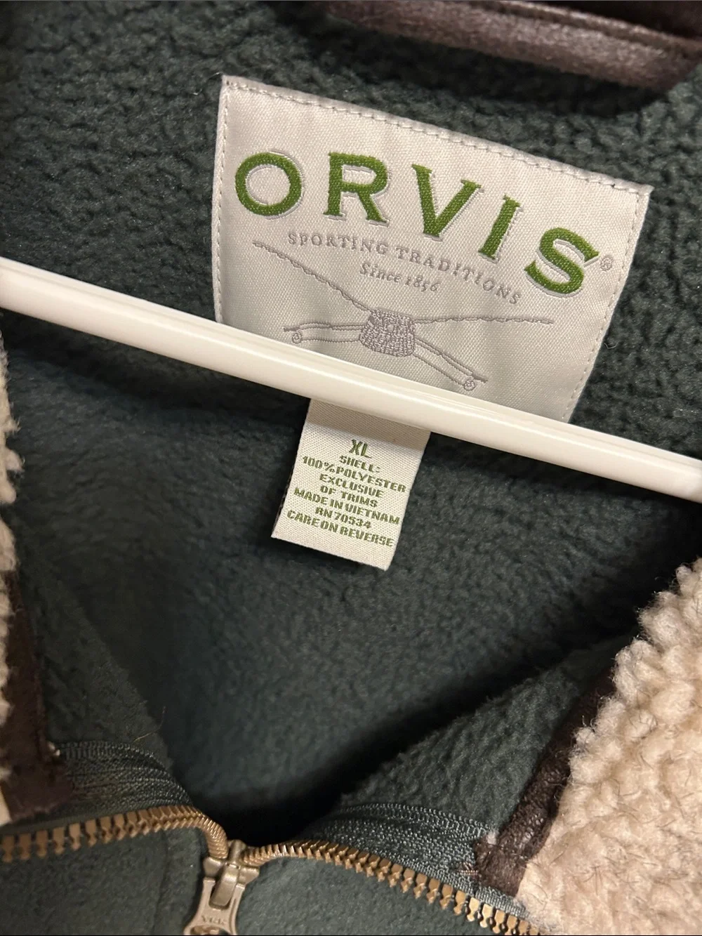 Orvis Green Fleece Jacket with Sherpa Collar